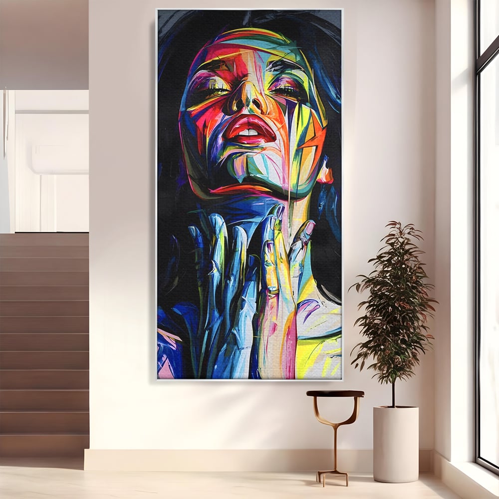 Tablou canvas cu tablou canvas cu femeie stilizata, in rama de aluminiu argintiu